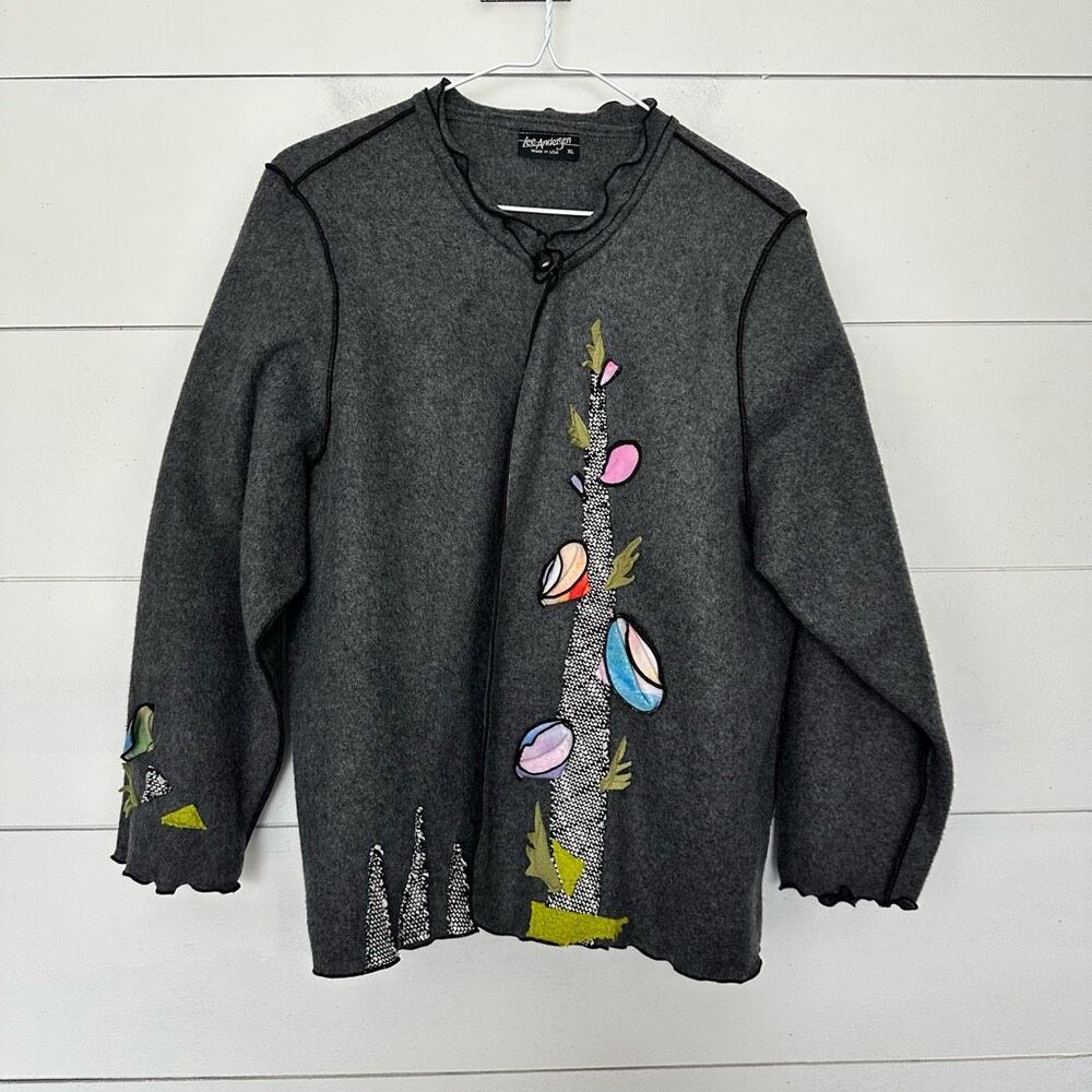 Lee Andersen Women’s Extra Large Grey 100% Polyester LagenLook Cardigan Sweater